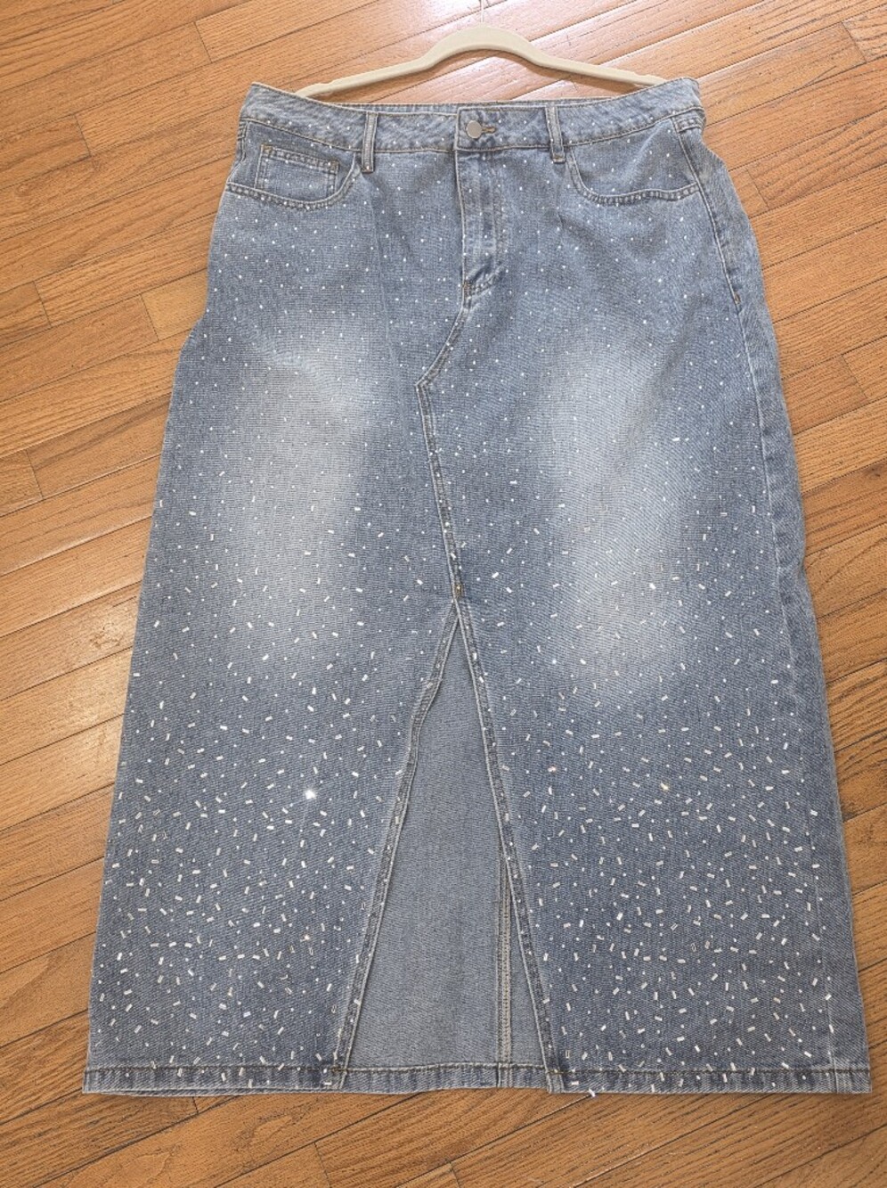 Forever 21 Light Blue Embellished Denim Maxi Skirt